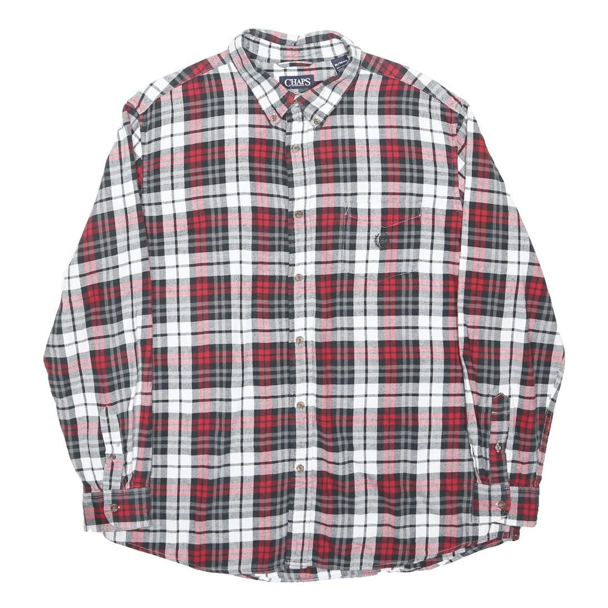 CHAPS Mens Red Black White Plaid Shirt XL Cotton Long Sleeve Casual