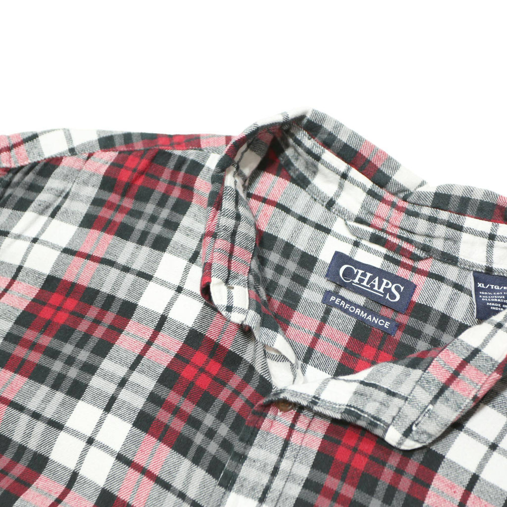 CHAPS Mens Red Black White Plaid Shirt XL Cotton Long Sleeve Casual