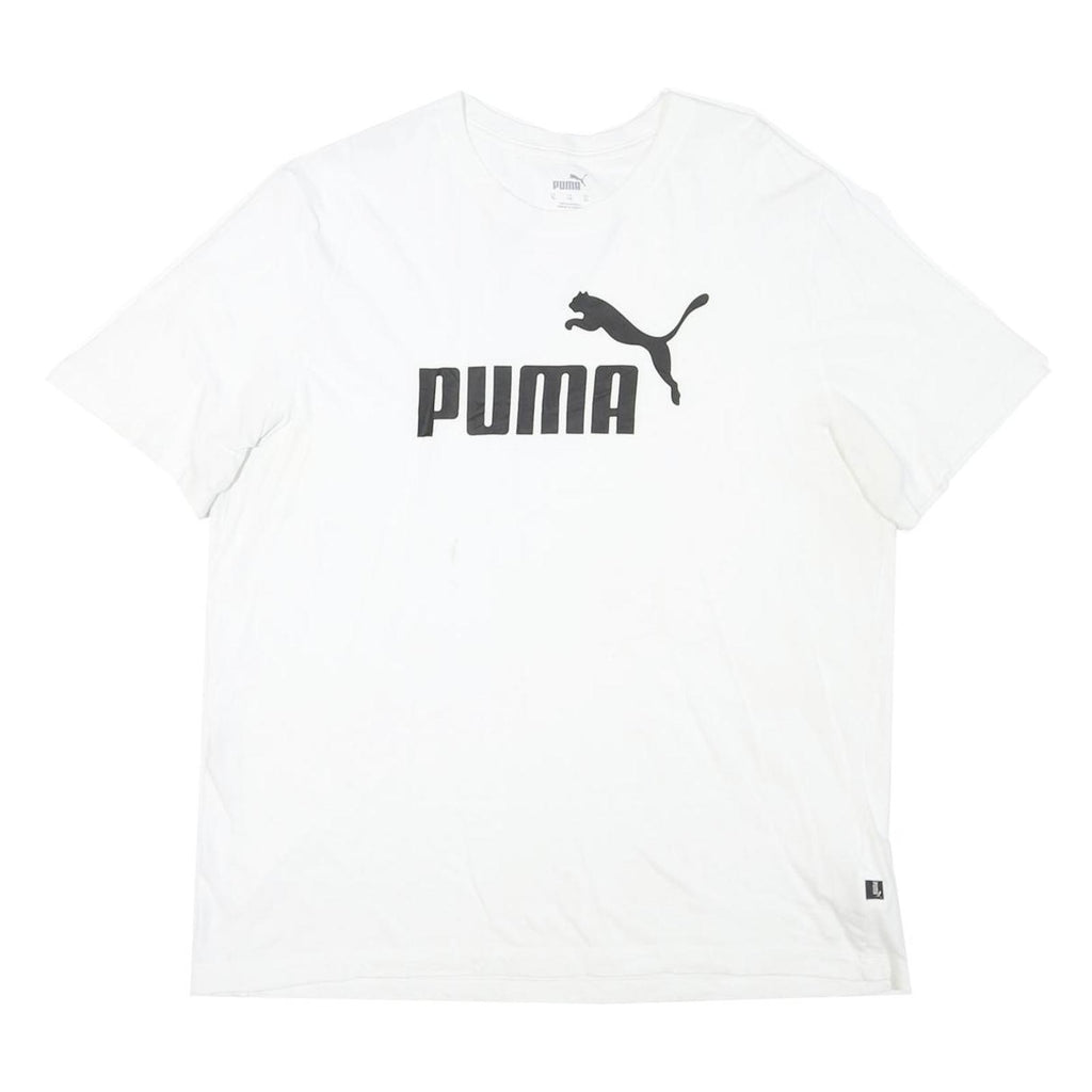 PUMA Mens White Black Logo T-Shirt L Short Sleeve Crew Neck Cotton Blend Casual