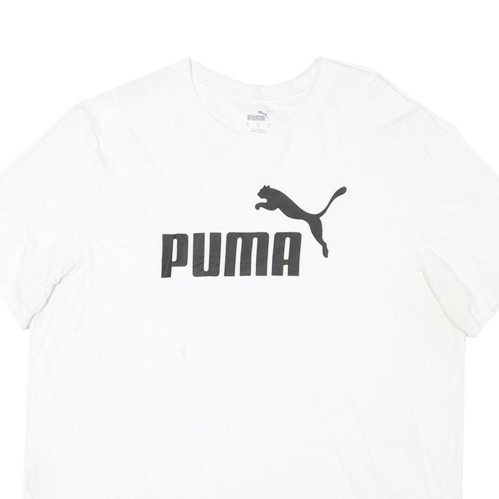 PUMA Mens White Black Logo T-Shirt L Short Sleeve Crew Neck Cotton Blend Casual