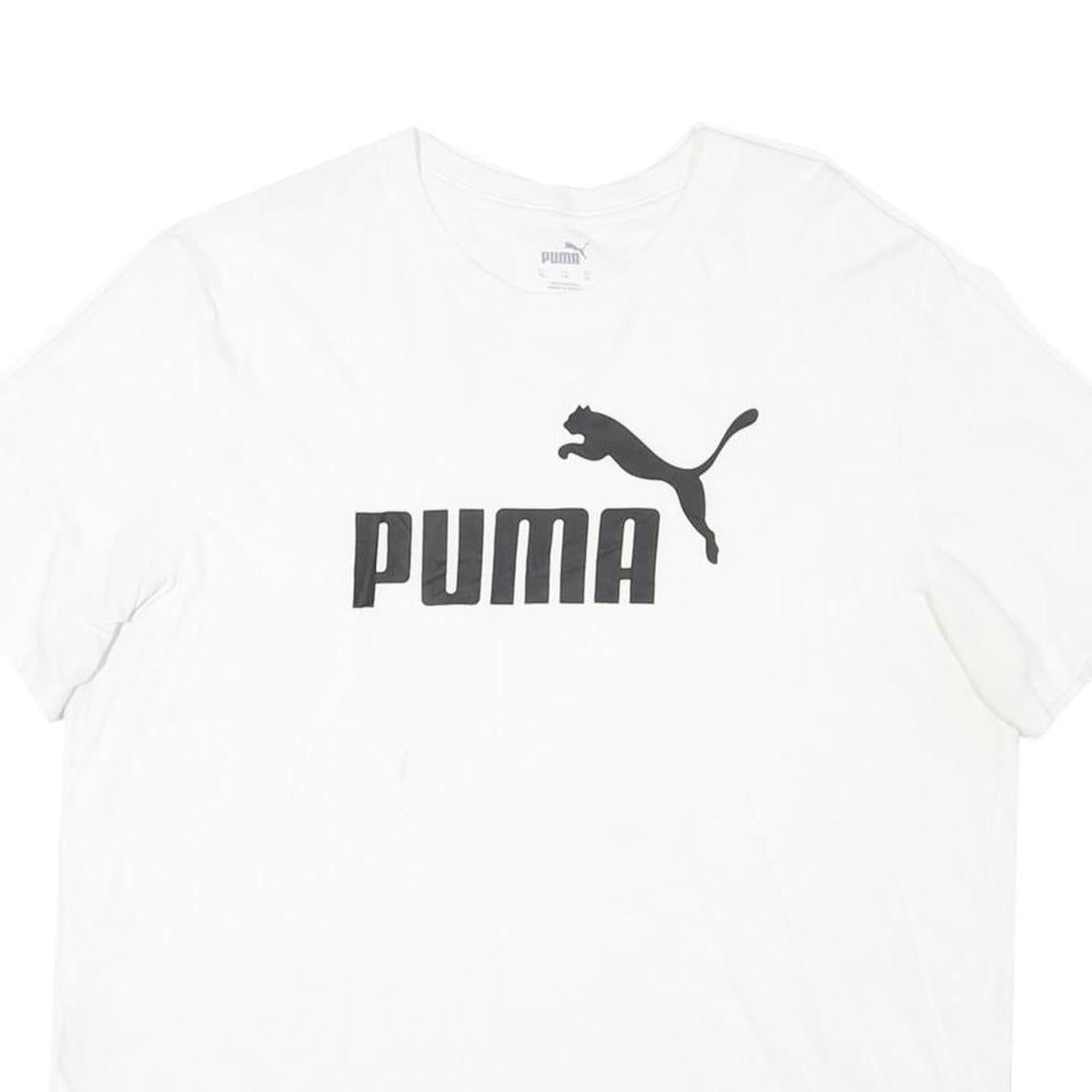 PUMA Mens White Black Logo T-Shirt L Short Sleeve Crew Neck Cotton Blend Casual