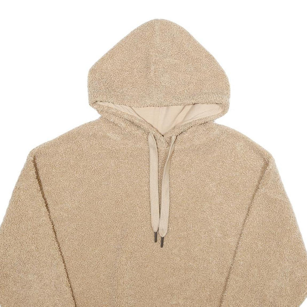 Womens Beige Fleece Hoodie L Comfortable Warm Oversized Pullover
