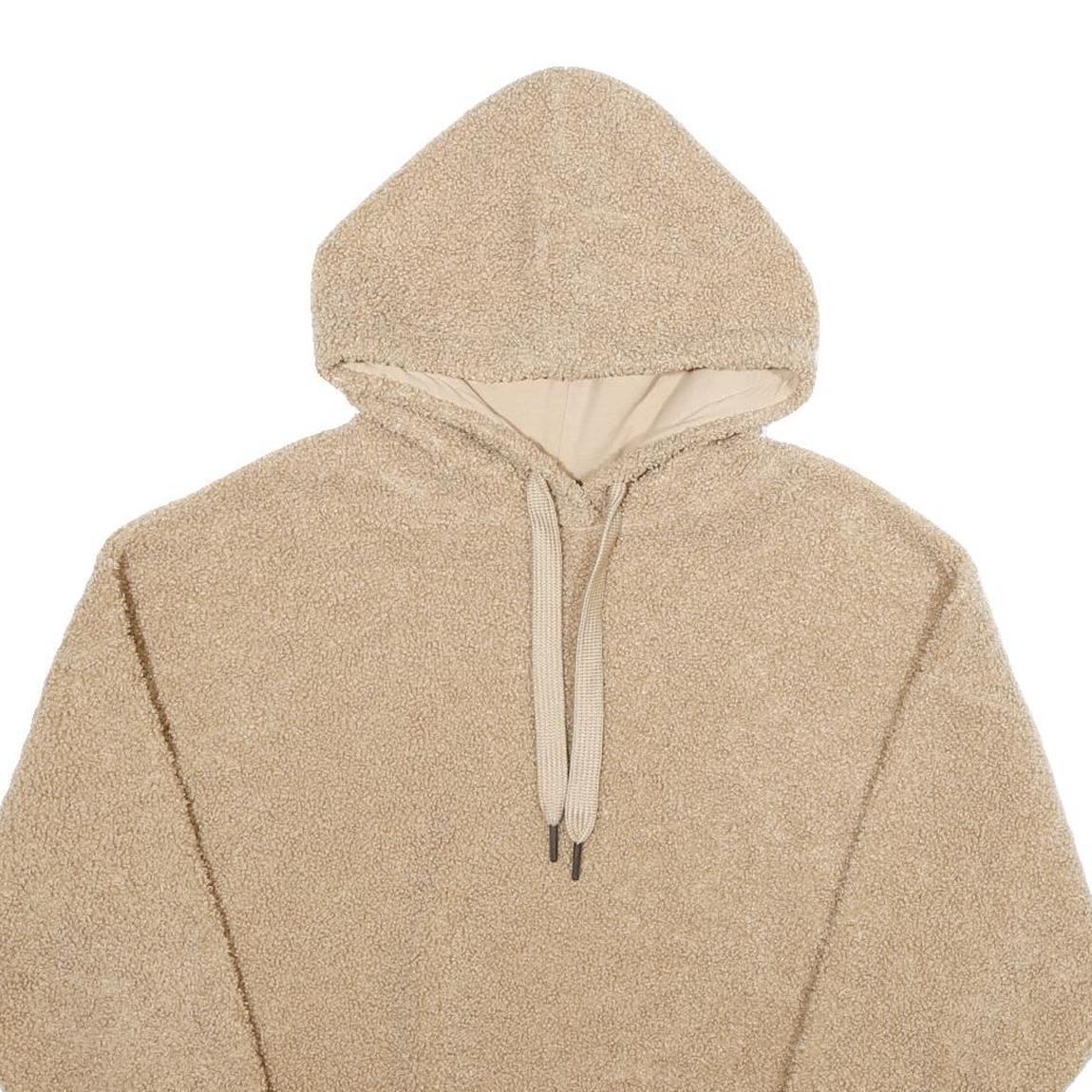 Womens Beige Fleece Hoodie L Comfortable Warm Oversized Pullover