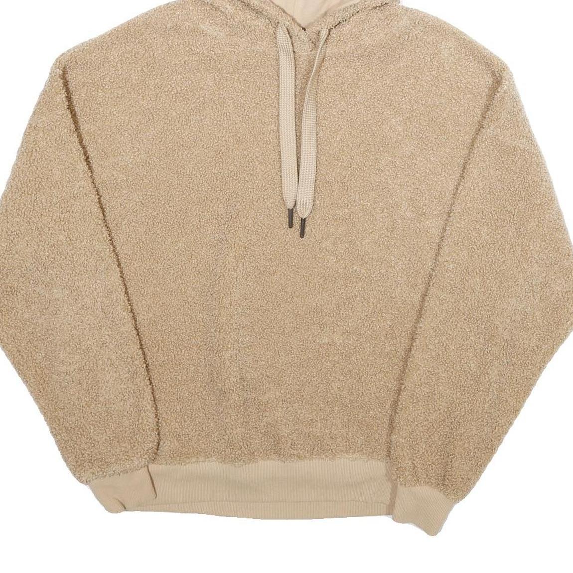 Womens Beige Fleece Hoodie L Comfortable Warm Oversized Pullover