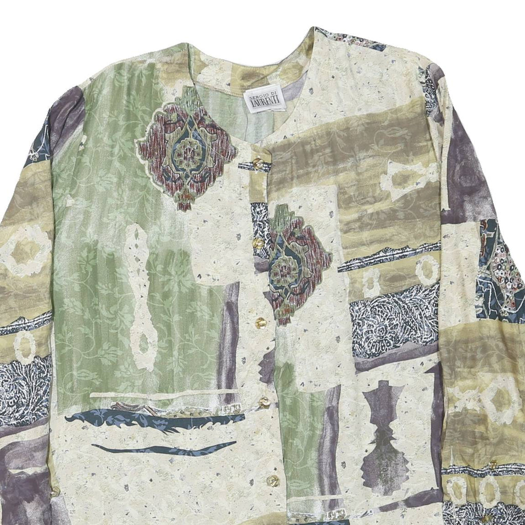 SERGIO DI LAURENTI Womens Green & Beige Printed Long Sleeve Button Neck Top L
