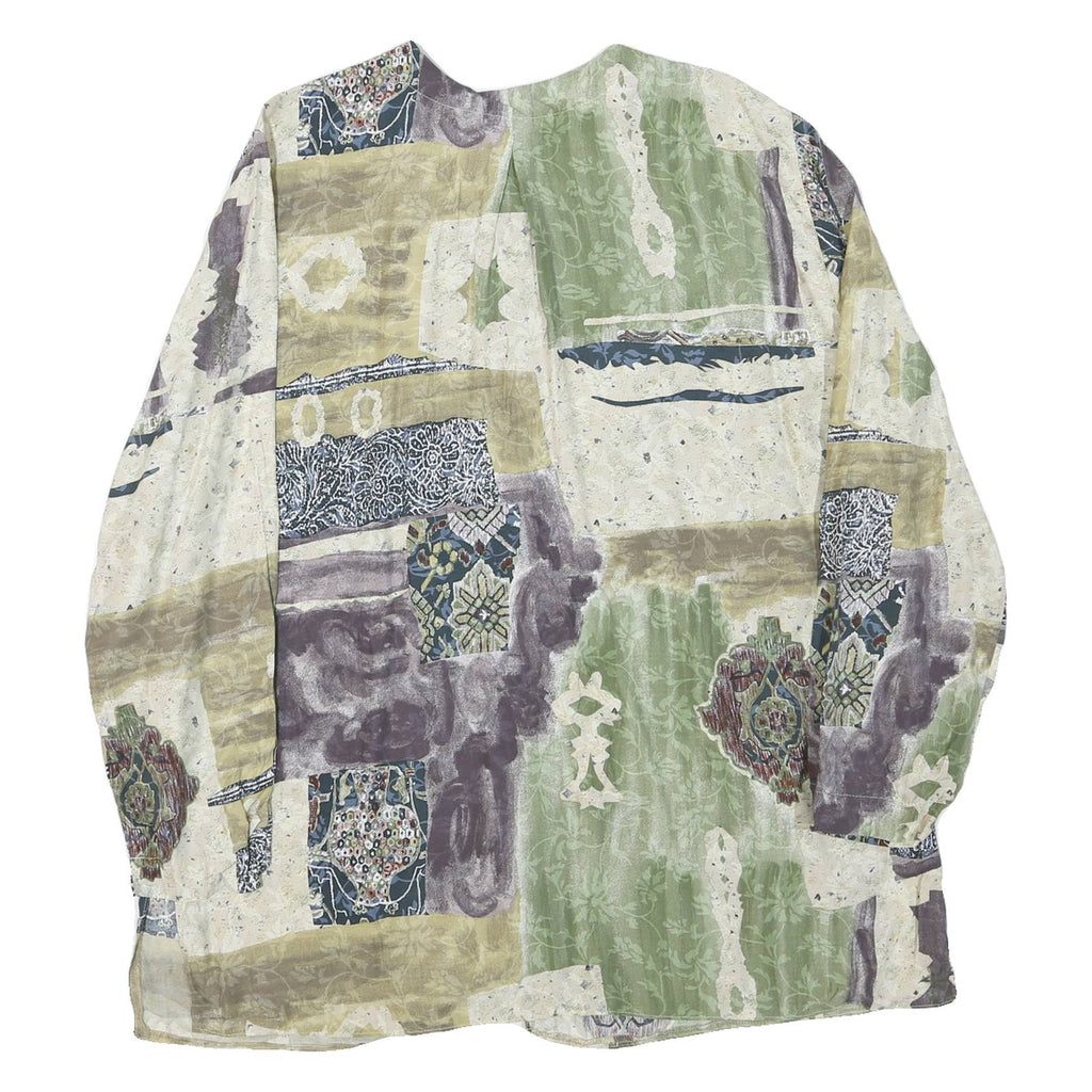 SERGIO DI LAURENTI Womens Green & Beige Printed Long Sleeve Button Neck Top L