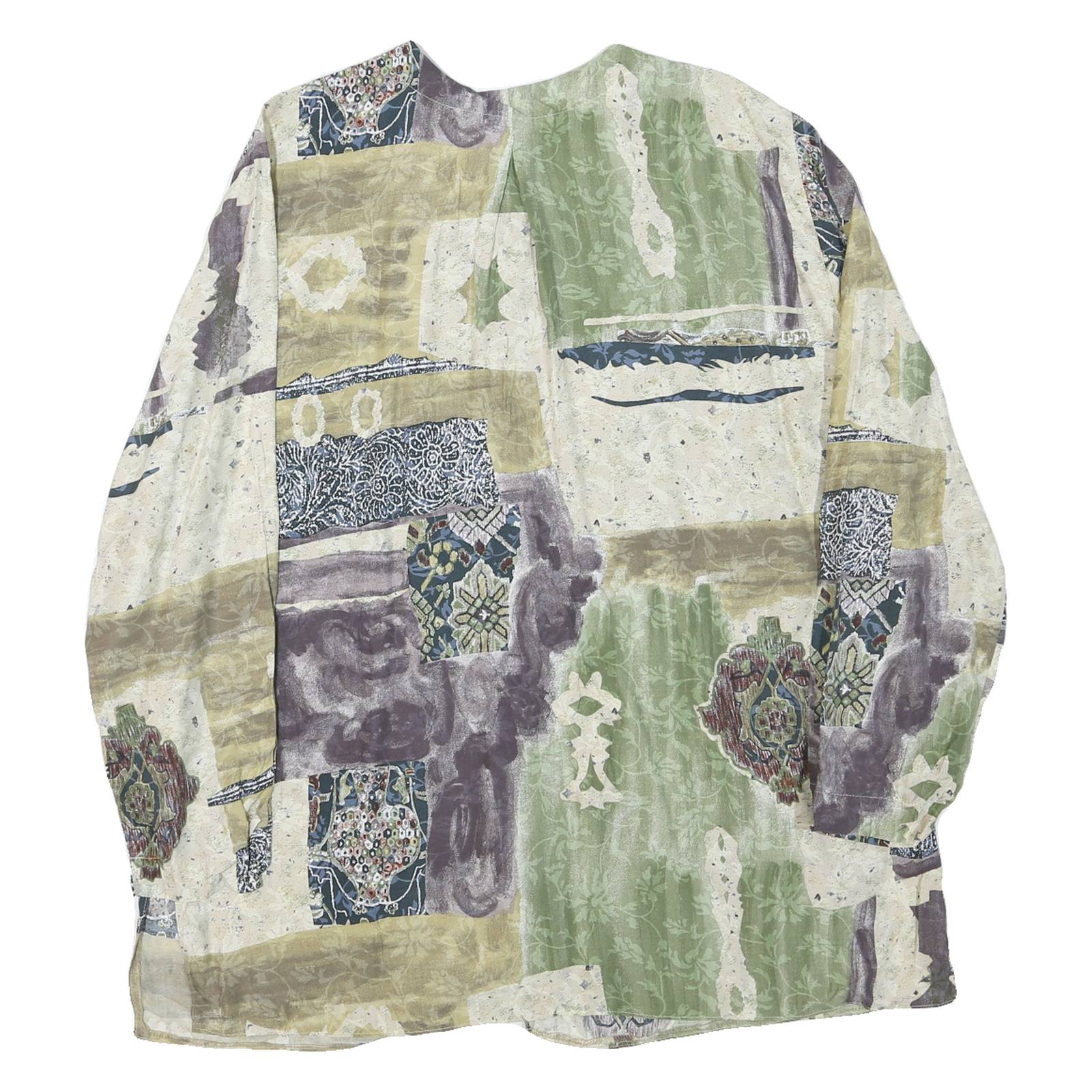 SERGIO DI LAURENTI Womens Green & Beige Printed Long Sleeve Button Neck Top L