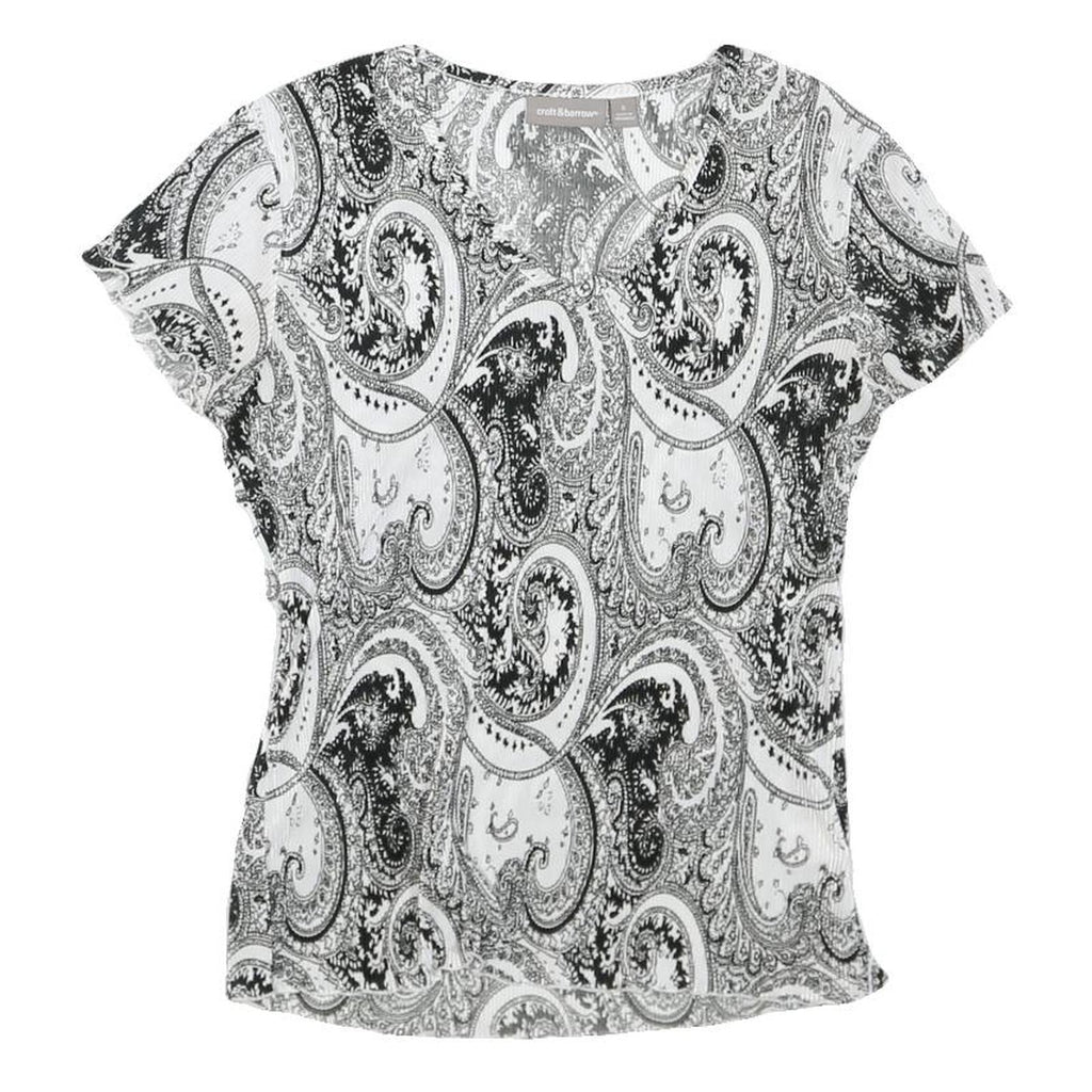 CROFT&BARROW Womens Black & White Paisley Printed Short Sleeve Crew Neck Top S