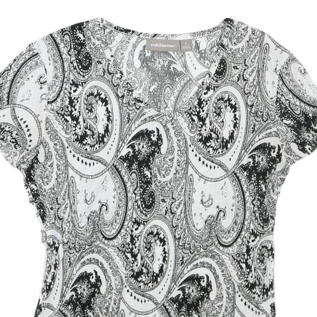 CROFT&BARROW Womens Black & White Paisley Printed Short Sleeve Crew Neck Top S
