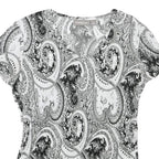 CROFT&BARROW Womens Black & White Paisley Printed Short Sleeve Crew Neck Top S