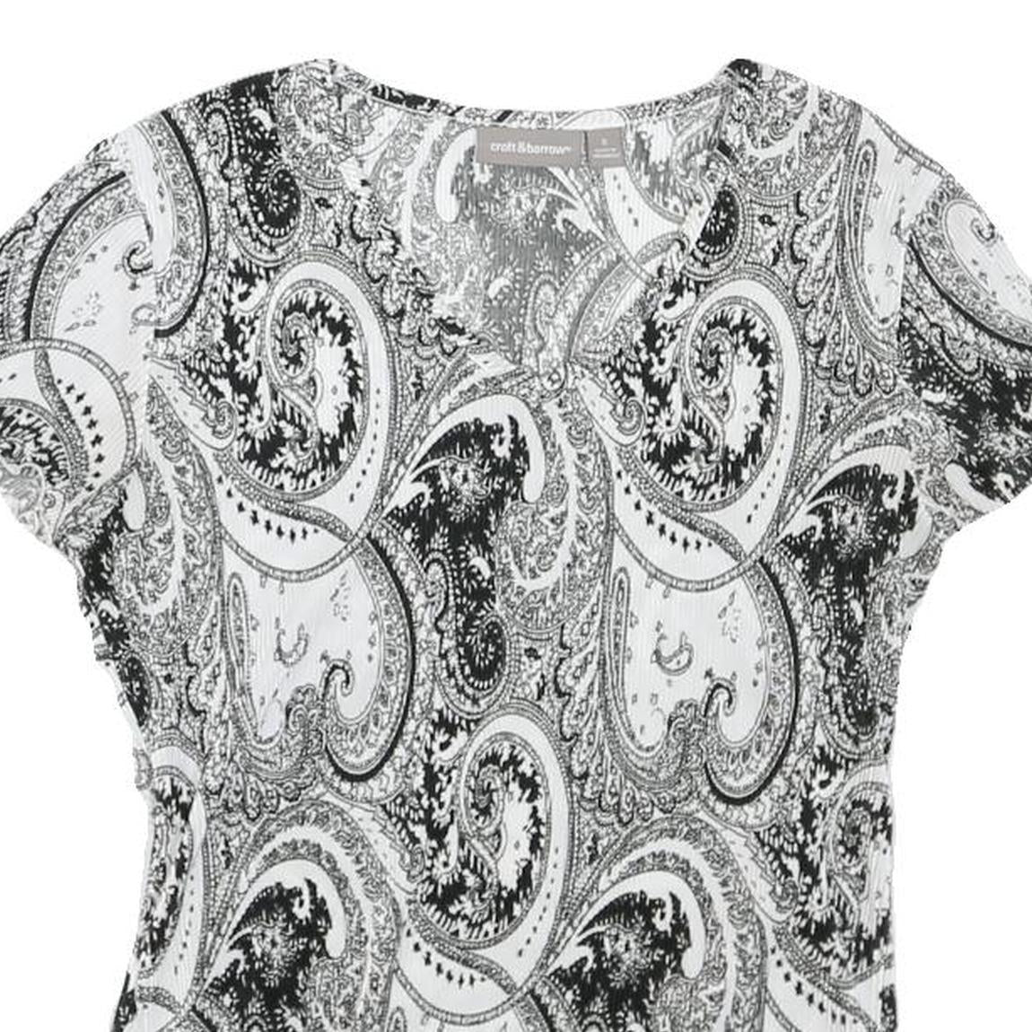 CROFT&BARROW Womens Black & White Paisley Printed Short Sleeve Crew Neck Top S
