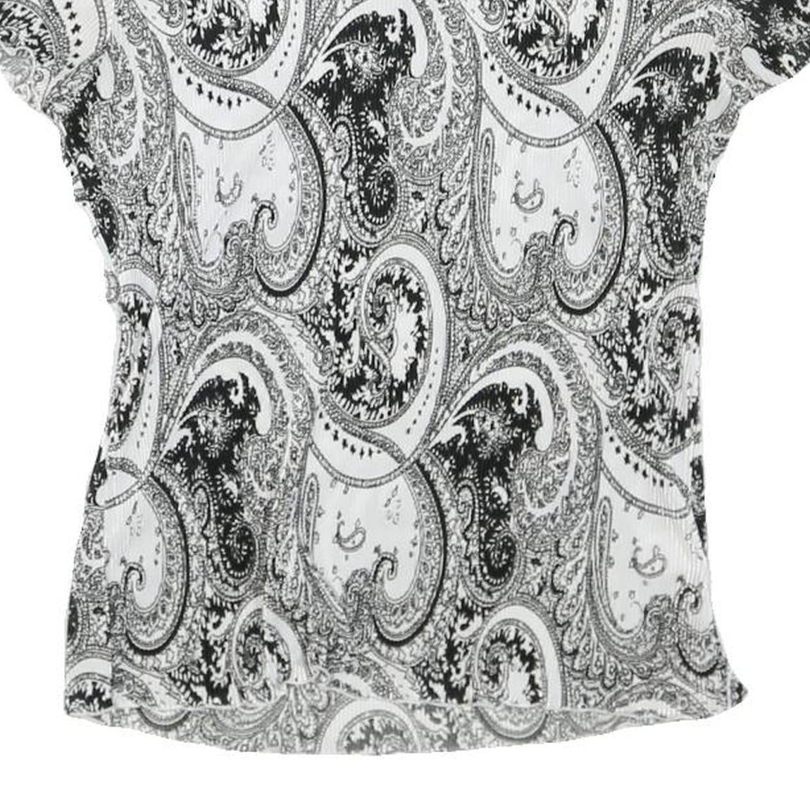 CROFT&BARROW Womens Black & White Paisley Printed Short Sleeve Crew Neck Top S