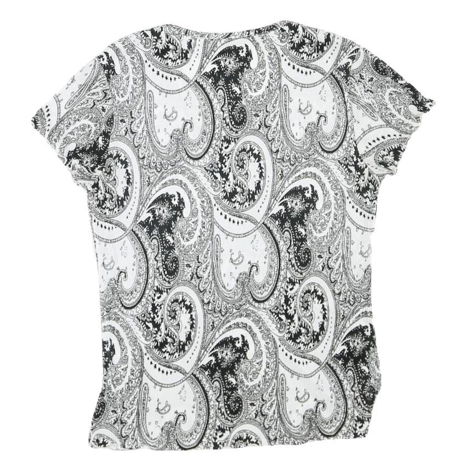 CROFT&BARROW Womens Black & White Paisley Printed Short Sleeve Crew Neck Top S