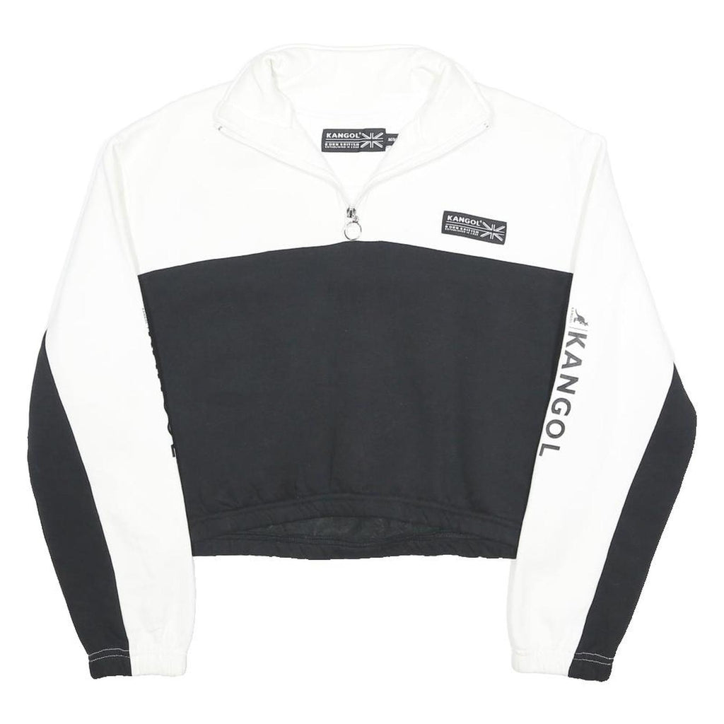 KANGOL Womens Black & White Sweatshirt Collared M Cotton Blend Half Zip Crop