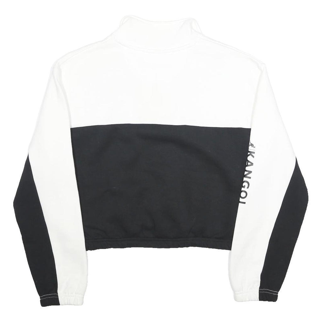 KANGOL Womens Black & White Sweatshirt Collared M Cotton Blend Half Zip Crop