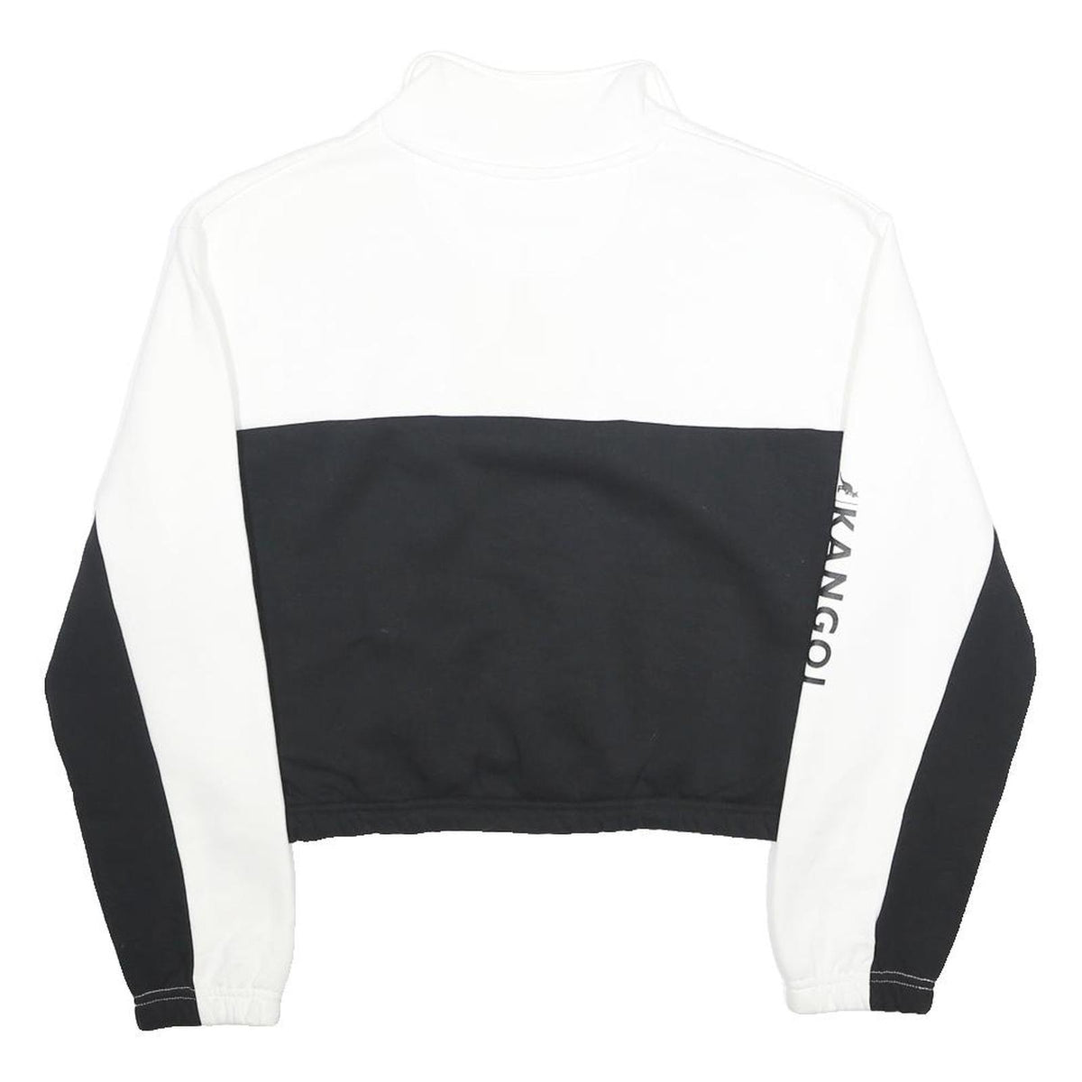 KANGOL Womens Black & White Sweatshirt Collared M Cotton Blend Half Zip Crop