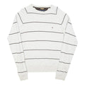 TOMMY HILFIGER Mens White & Black Stripe Pattern Plain Crew Neck Cotton Blend