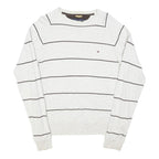 TOMMY HILFIGER Mens White & Black Stripe Pattern Plain Crew Neck Cotton Blend