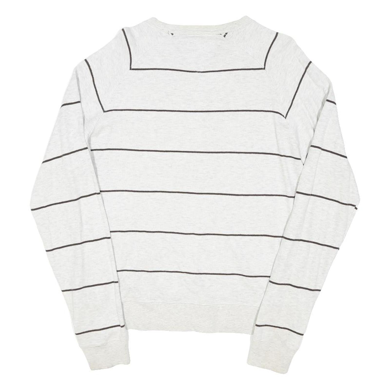 TOMMY HILFIGER Mens White & Black Stripe Pattern Plain Crew Neck Cotton Blend