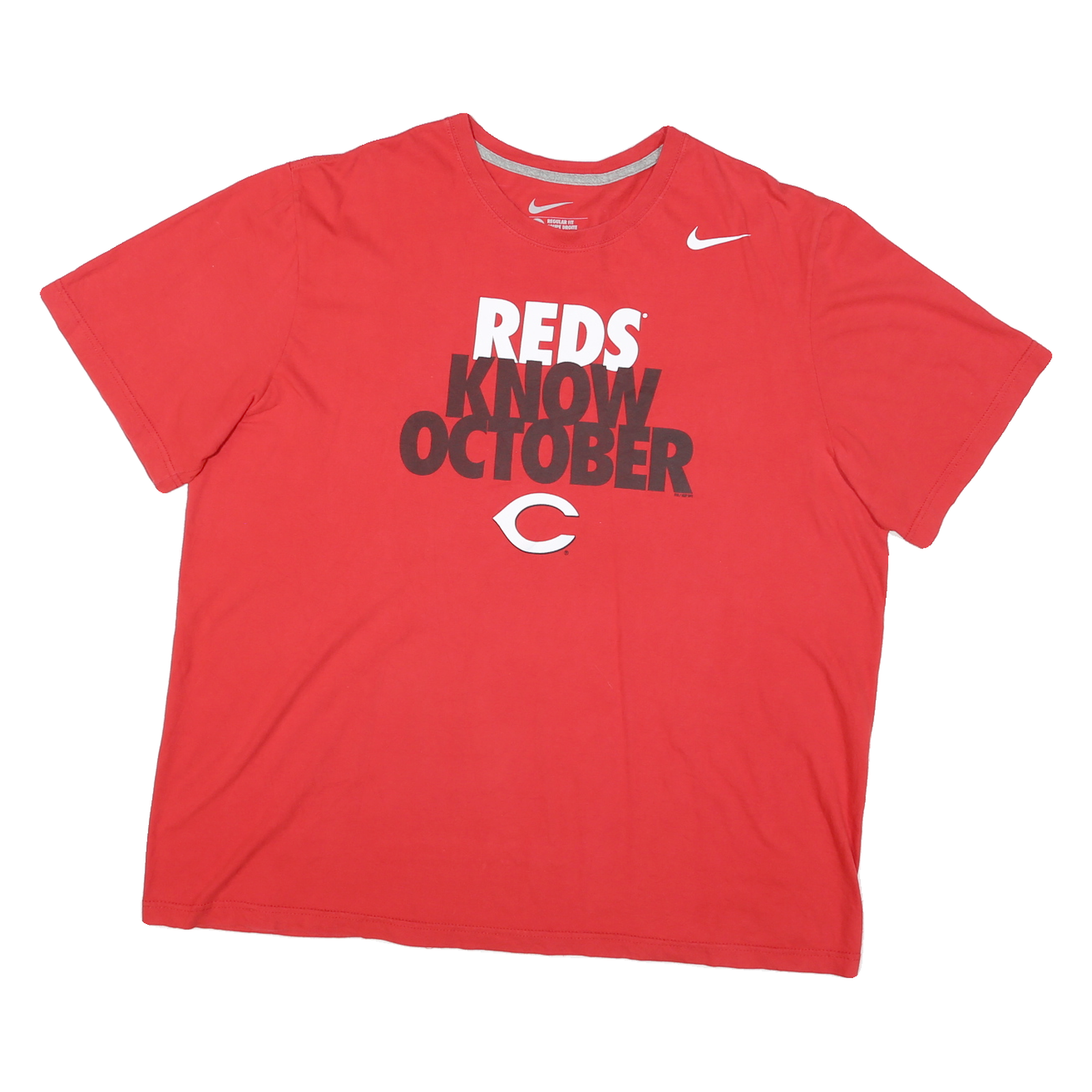 NIKE Mens Red Reds Know October Graphic T-Shirt 2XL Short Sleeve Crew Neck