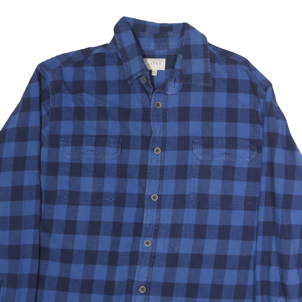JACHS Mens Blue & Navy Check Shirt 2XL Button Long Sleeve Cotton Casual