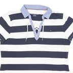 TOMMY HILFIGER Womens Blue & White Stripe Short Sleeve Polo Shirt XL Lace Up