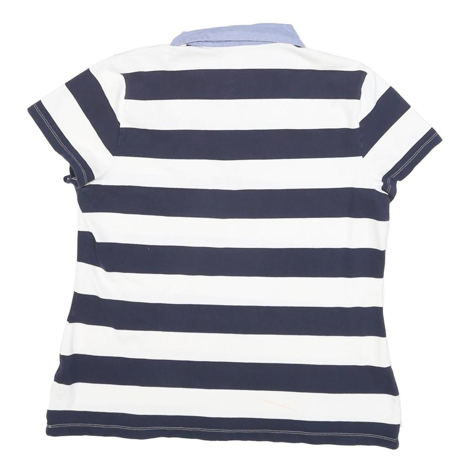 TOMMY HILFIGER Womens Blue & White Stripe Short Sleeve Polo Shirt XL Lace Up
