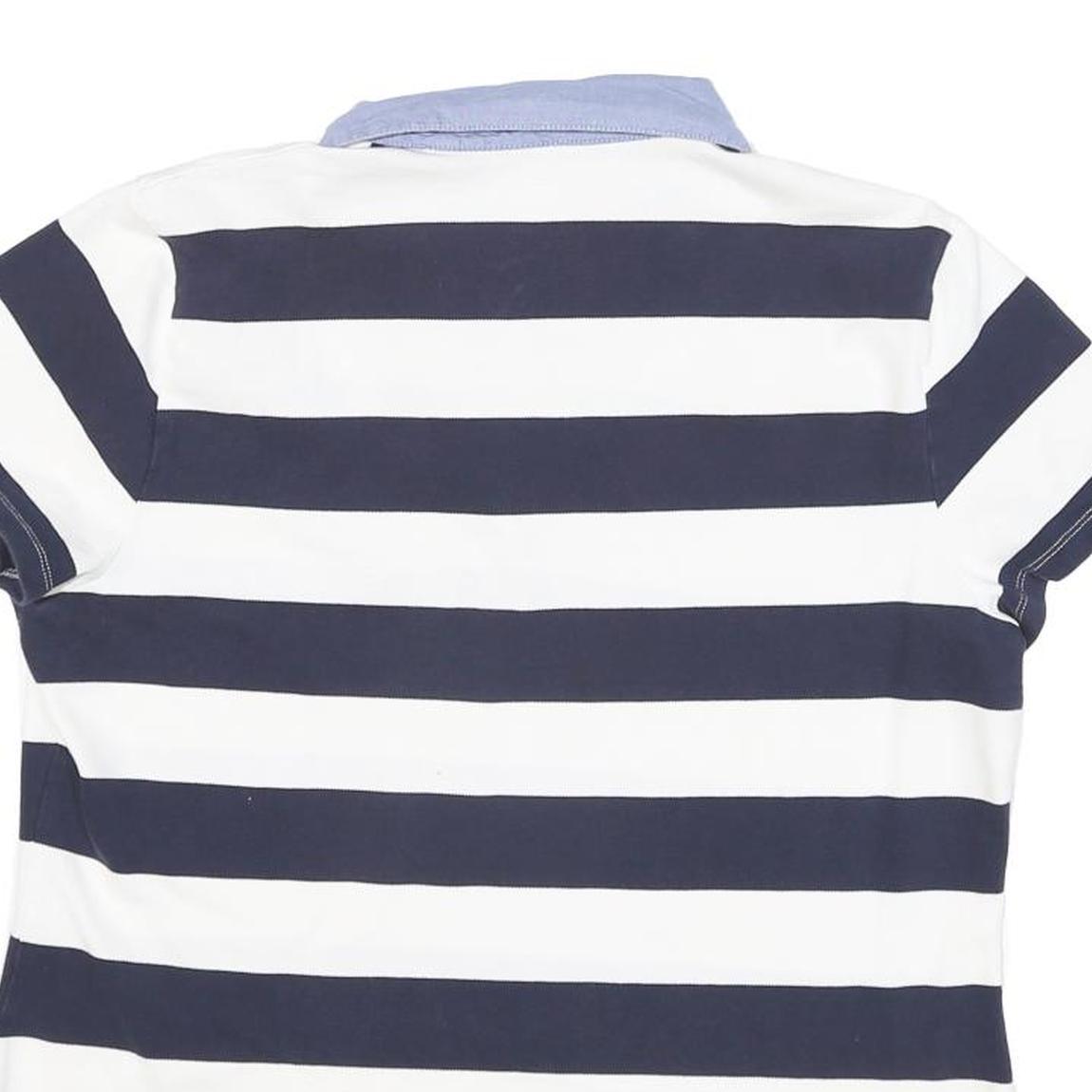 TOMMY HILFIGER Womens Blue & White Stripe Short Sleeve Polo Shirt XL Lace Up