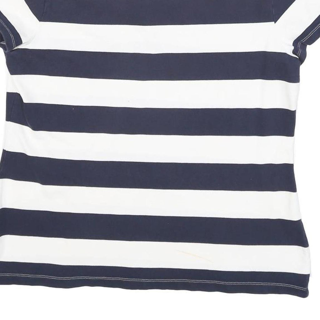 TOMMY HILFIGER Womens Blue & White Stripe Short Sleeve Polo Shirt XL Lace Up