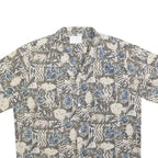 Mens Brown Beige Pattern Cotton Blend Shirt M Casual Summer Beachwear