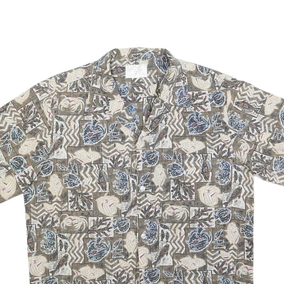 Mens Brown Beige Pattern Cotton Blend Shirt M Casual Summer Beachwear