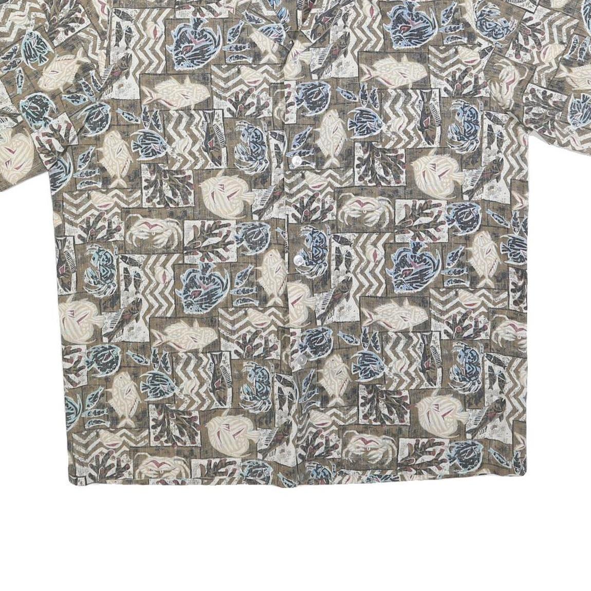 Mens Brown Beige Pattern Cotton Blend Shirt M Casual Summer Beachwear