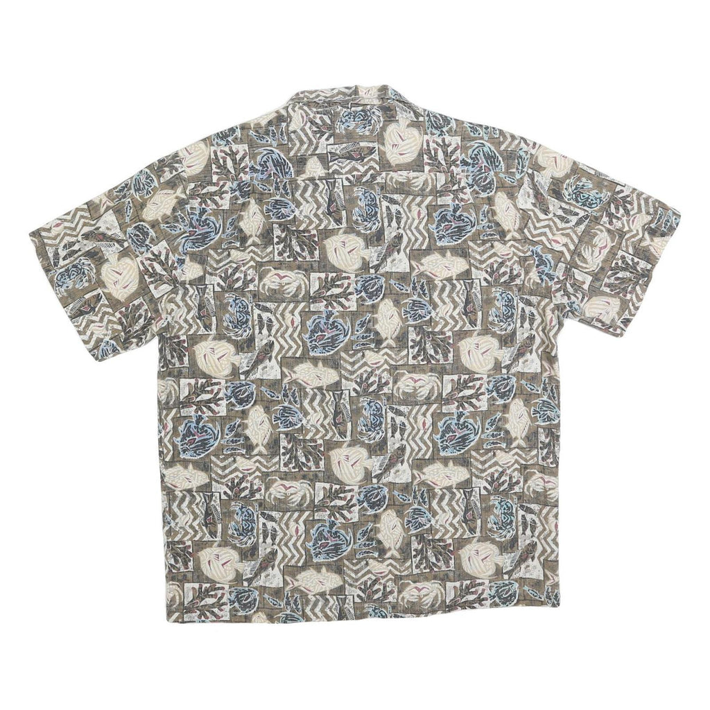 Mens Brown Beige Pattern Cotton Blend Shirt M Casual Summer Beachwear