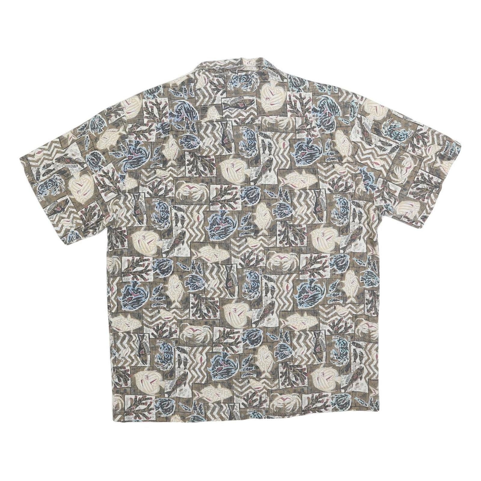 Mens Brown Beige Pattern Cotton Blend Shirt M Casual Summer Beachwear