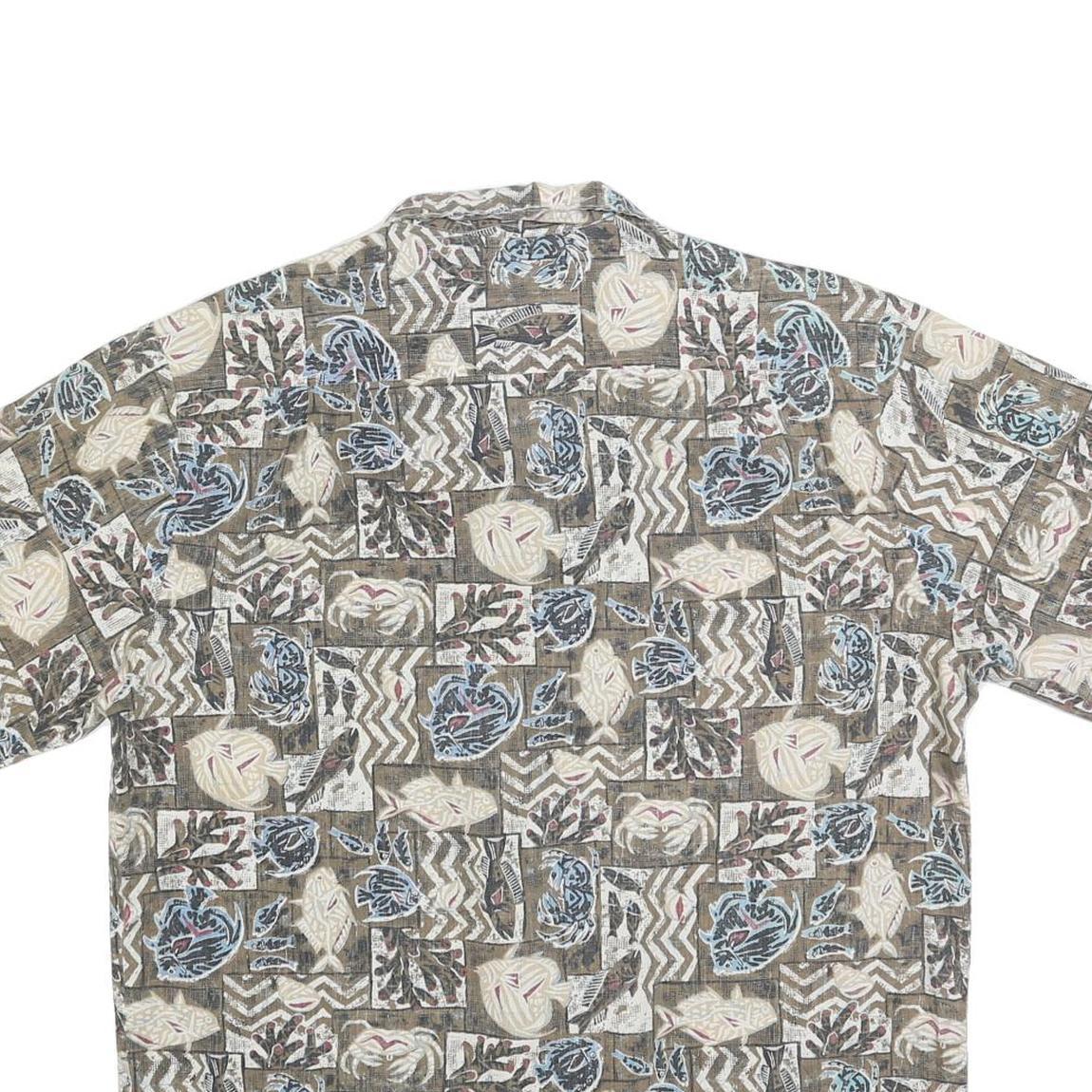 Mens Brown Beige Pattern Cotton Blend Shirt M Casual Summer Beachwear