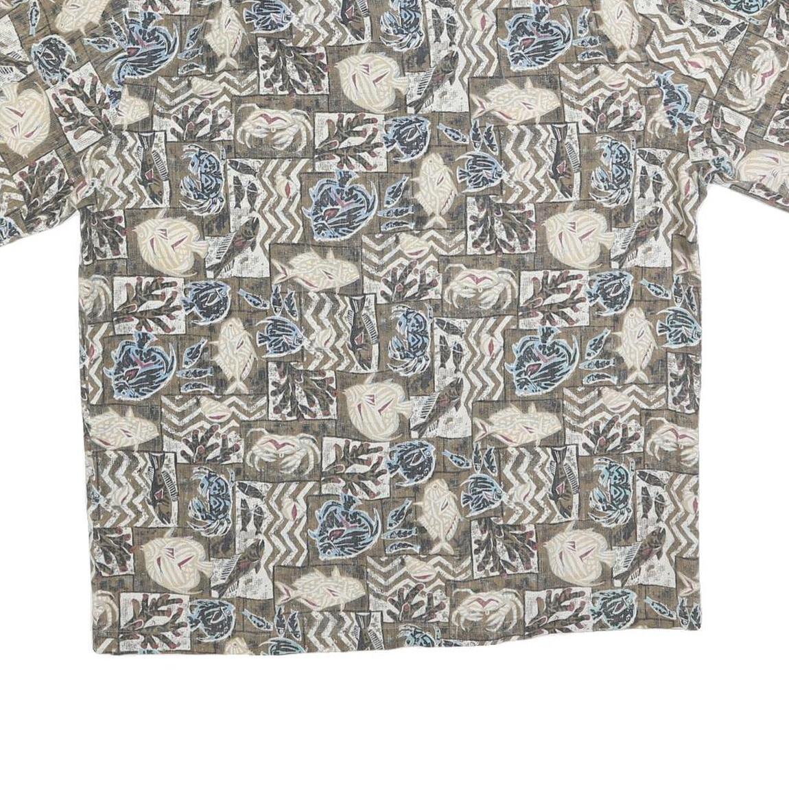 Mens Brown Beige Pattern Cotton Blend Shirt M Casual Summer Beachwear