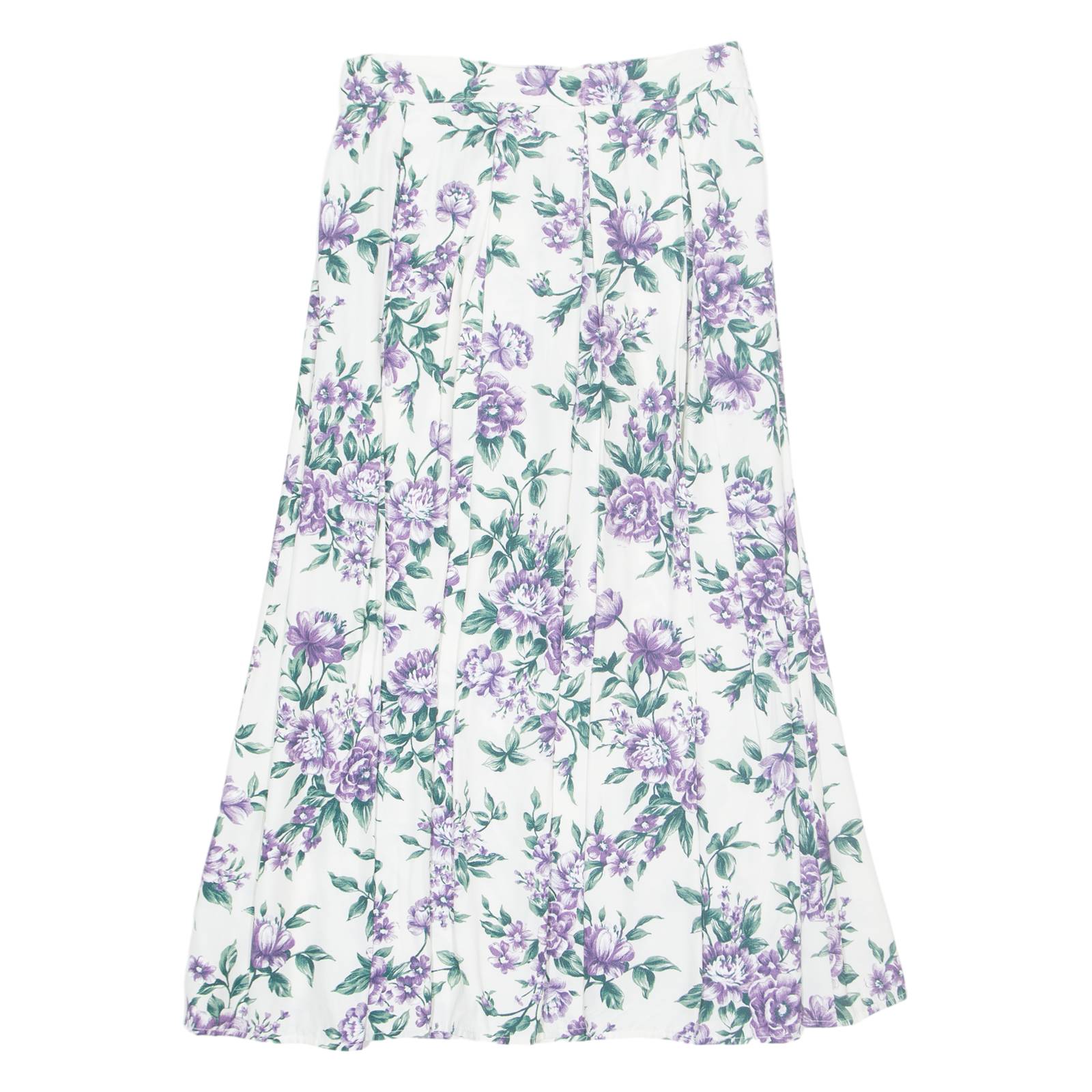 Womens Pleated Skirt White Long 90s Floral S