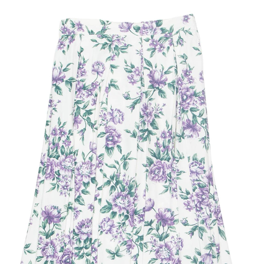 Womens Pleated Skirt White Long 90s Floral S