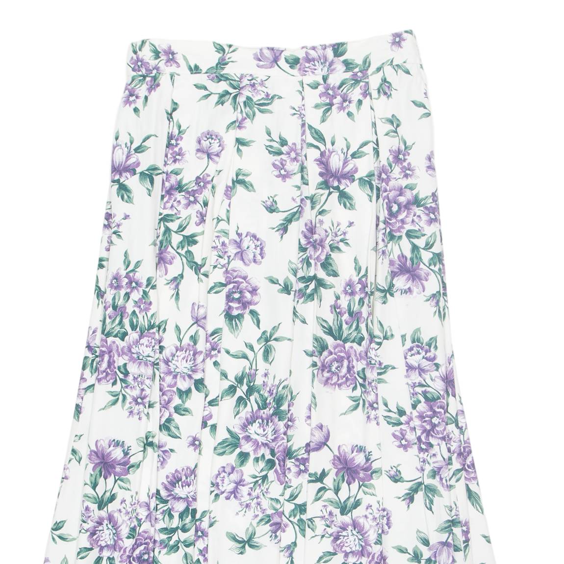 Womens Pleated Skirt White Long 90s Floral S