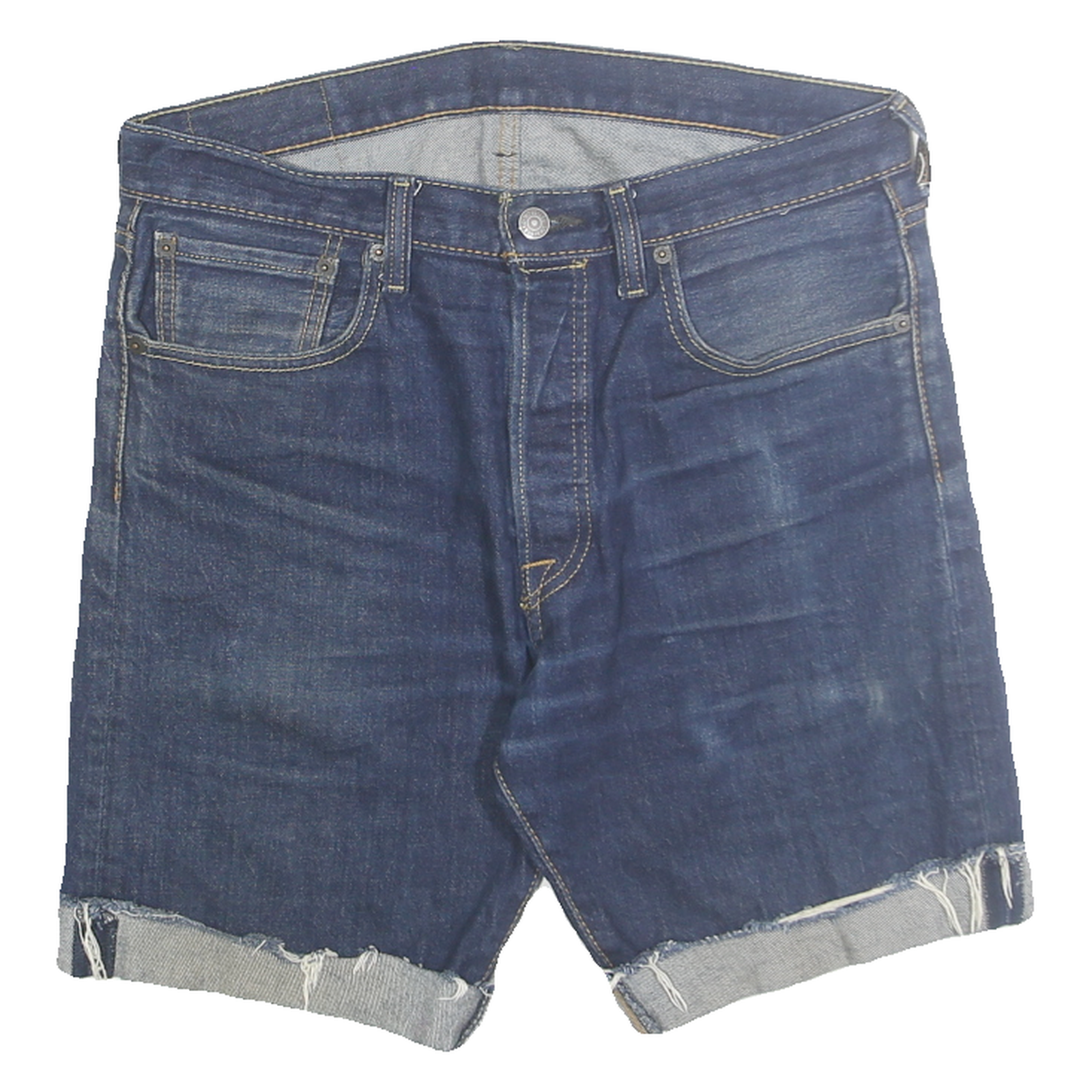 LEVI'S Mens Denim Blue Cut-Off Shorts M W33 Rolled Hem Casual Cotton Blend