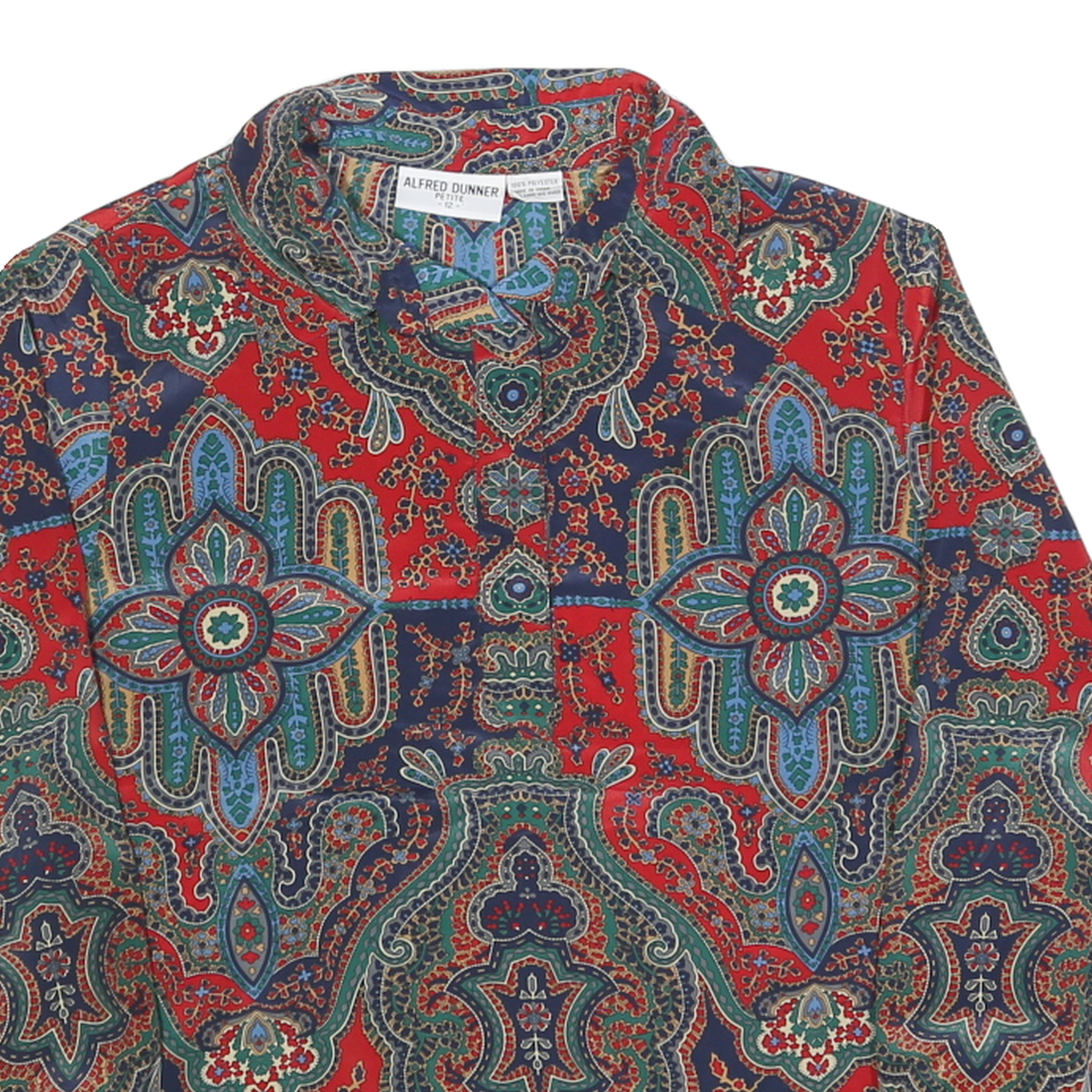 ALFRED DUNNER Womens Red Paisley Printed Shirt Long Sleeve Collared M Polyester