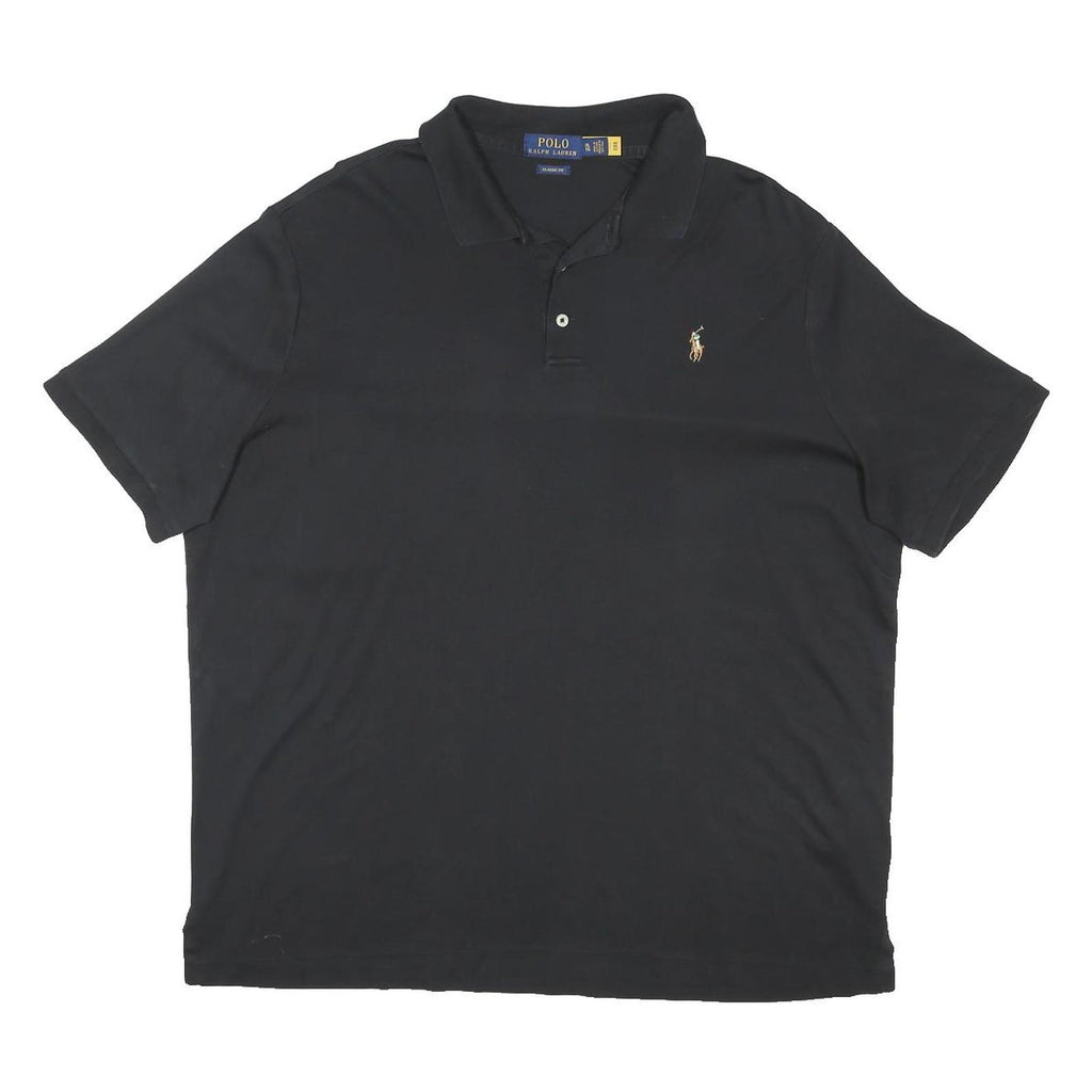 POLO RALPH LAUREN Mens Black Short Sleeve Plain XL Cotton Blend Polo Shirt