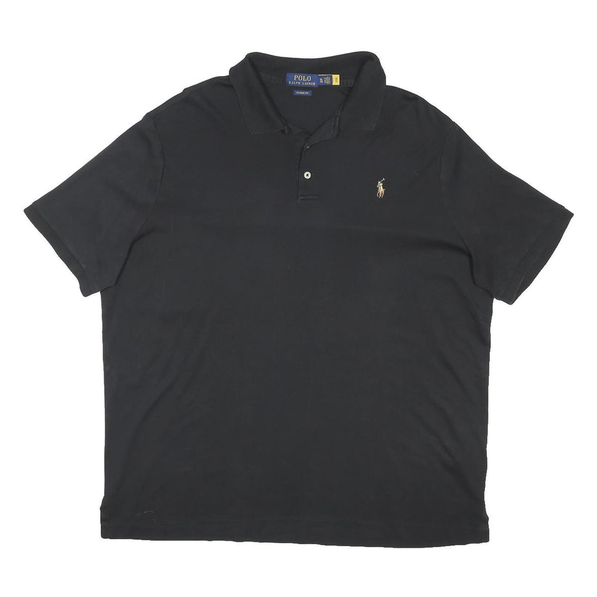 POLO RALPH LAUREN Mens Black Short Sleeve Plain XL Cotton Blend Polo Shirt