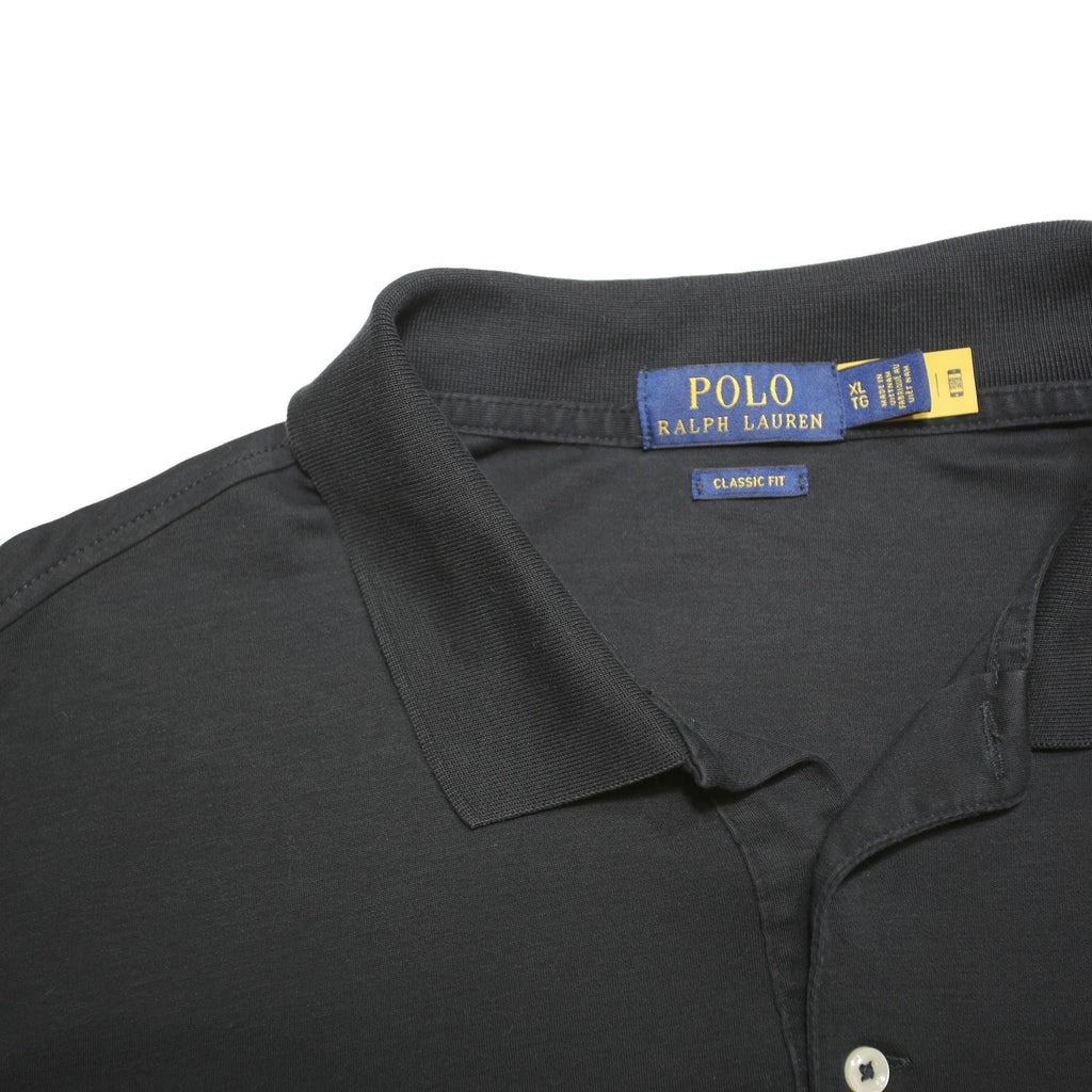 POLO RALPH LAUREN Mens Black Short Sleeve Plain XL Cotton Blend Polo Shirt