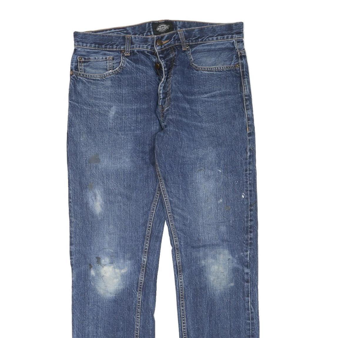 DICKIES Mens Regular Fit Blue Denim Jeans Button W34 L34 Cotton Blend