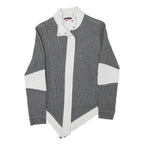 PUMA Womens Grey & White Cotton Blend Zip Jacket S Herringbone Pattern Casual