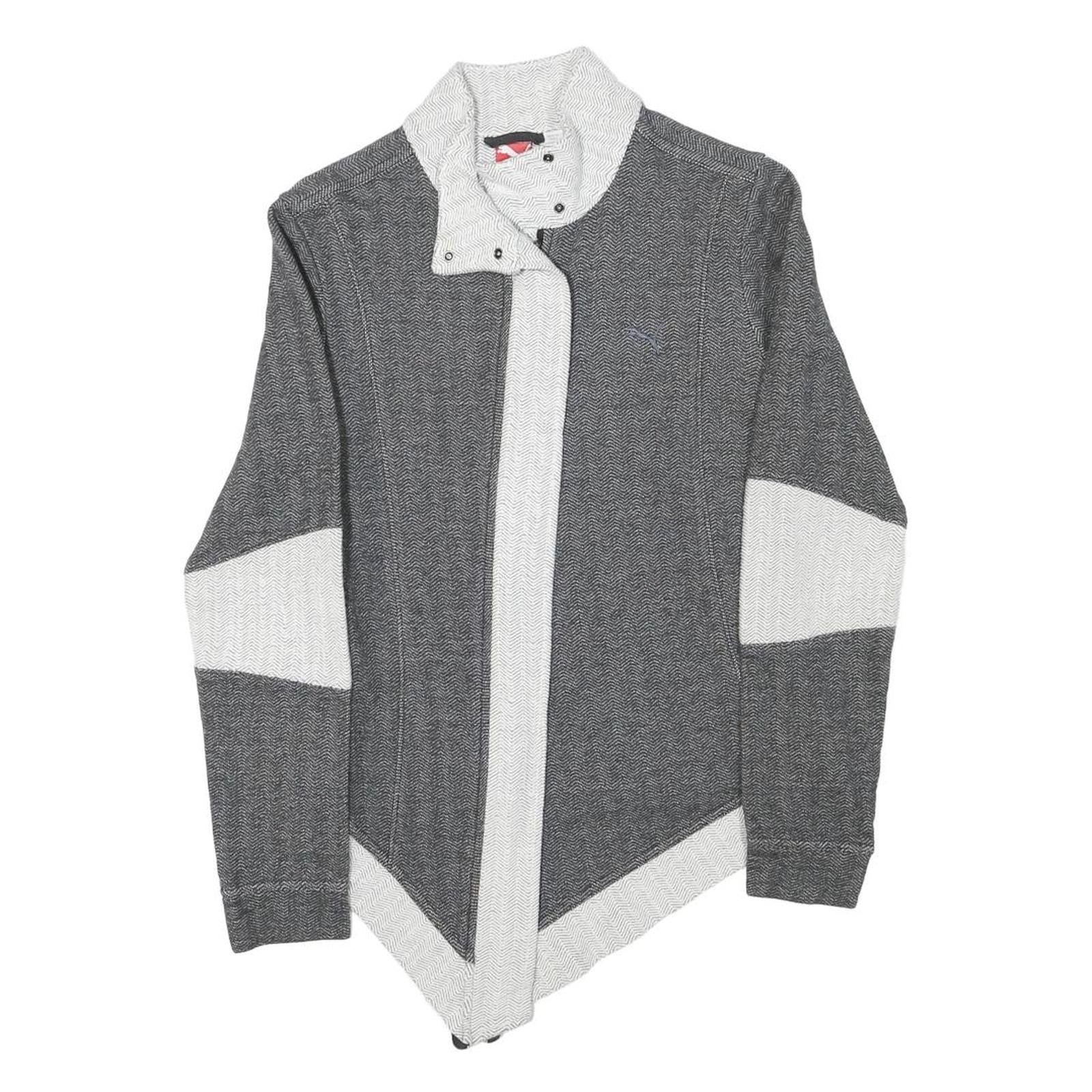 PUMA Womens Grey & White Cotton Blend Zip Jacket S Herringbone Pattern Casual
