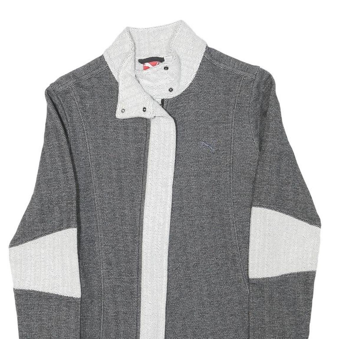 PUMA Womens Grey & White Cotton Blend Zip Jacket S Herringbone Pattern Casual
