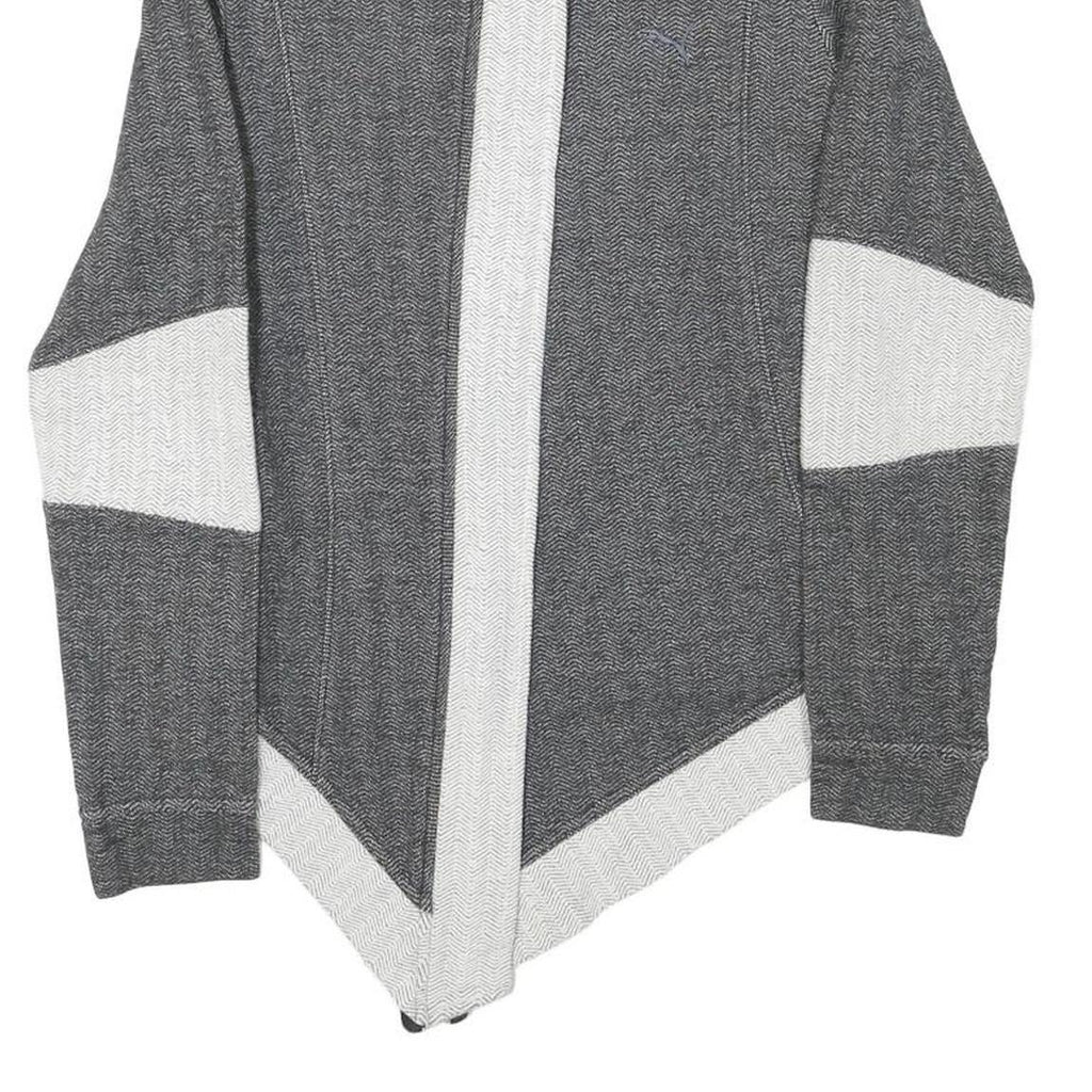 PUMA Womens Grey & White Cotton Blend Zip Jacket S Herringbone Pattern Casual