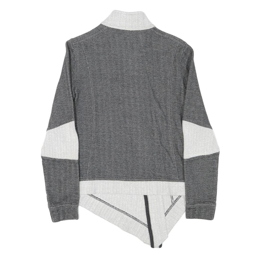 PUMA Womens Grey & White Cotton Blend Zip Jacket S Herringbone Pattern Casual